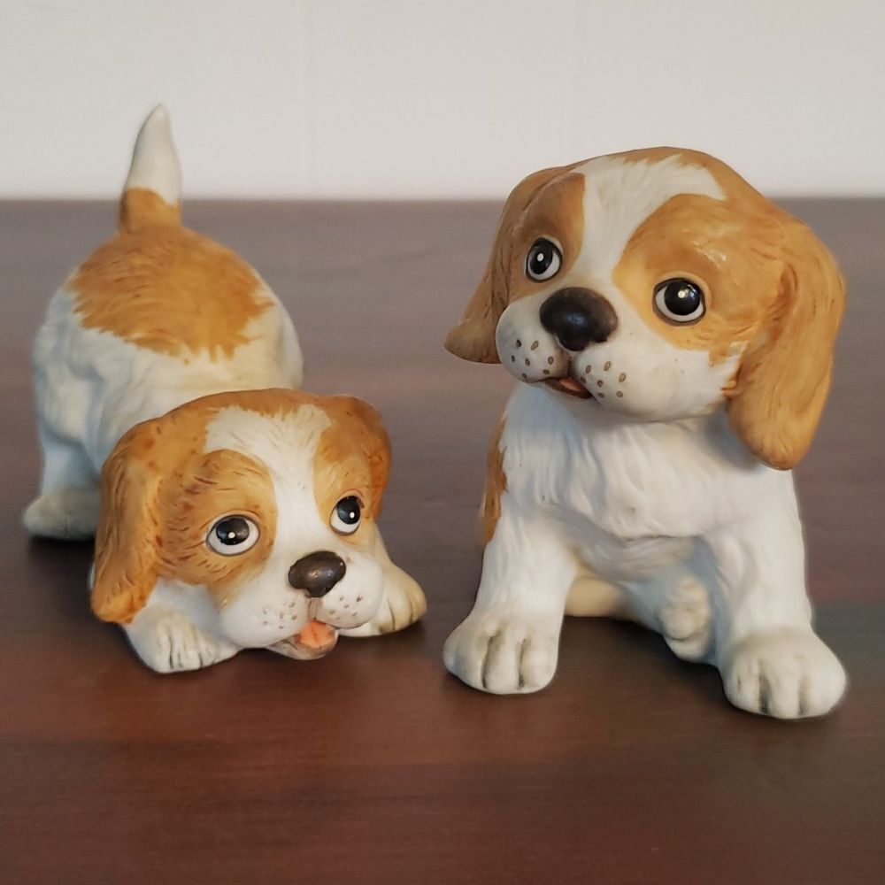 Vintage Set of 2 Homco Spaniel Puppies Porcelain Figurines #1407